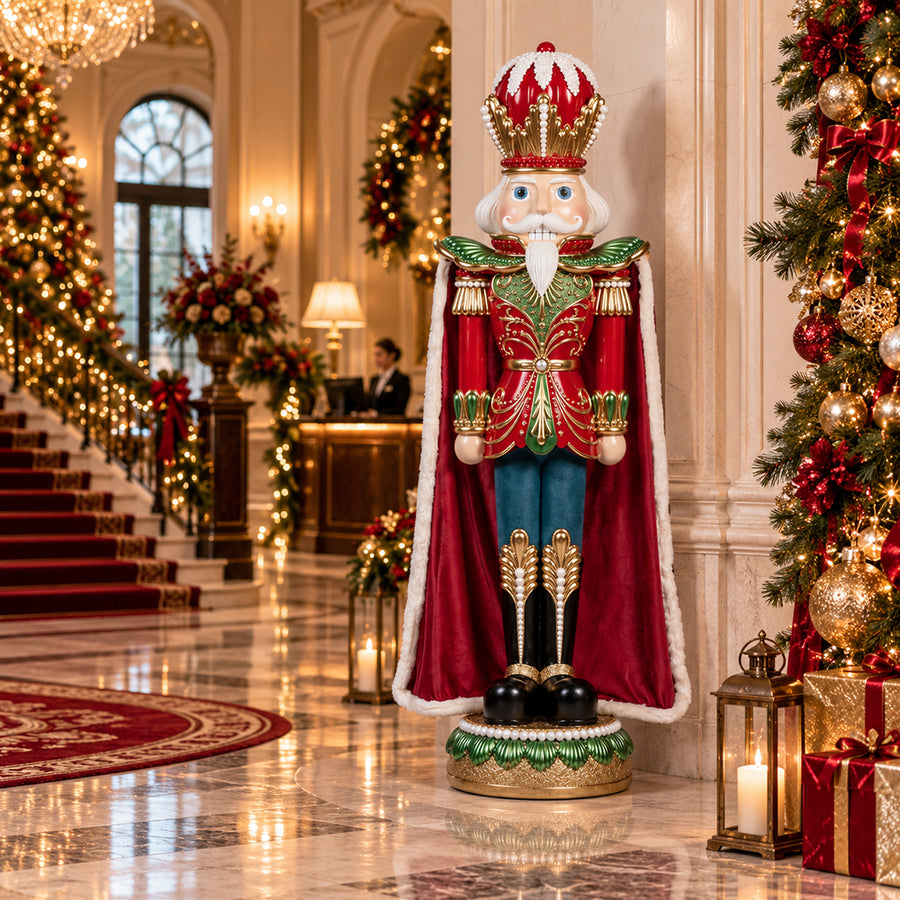183 cm magas Goodwill bordó palástos diótörő elegáns karácsonyi enteriőrben