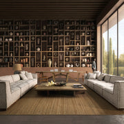 Natúr színű, újrahasznosított vasúti talpfából készült, exkluzív formatervezett étkezőasztal.