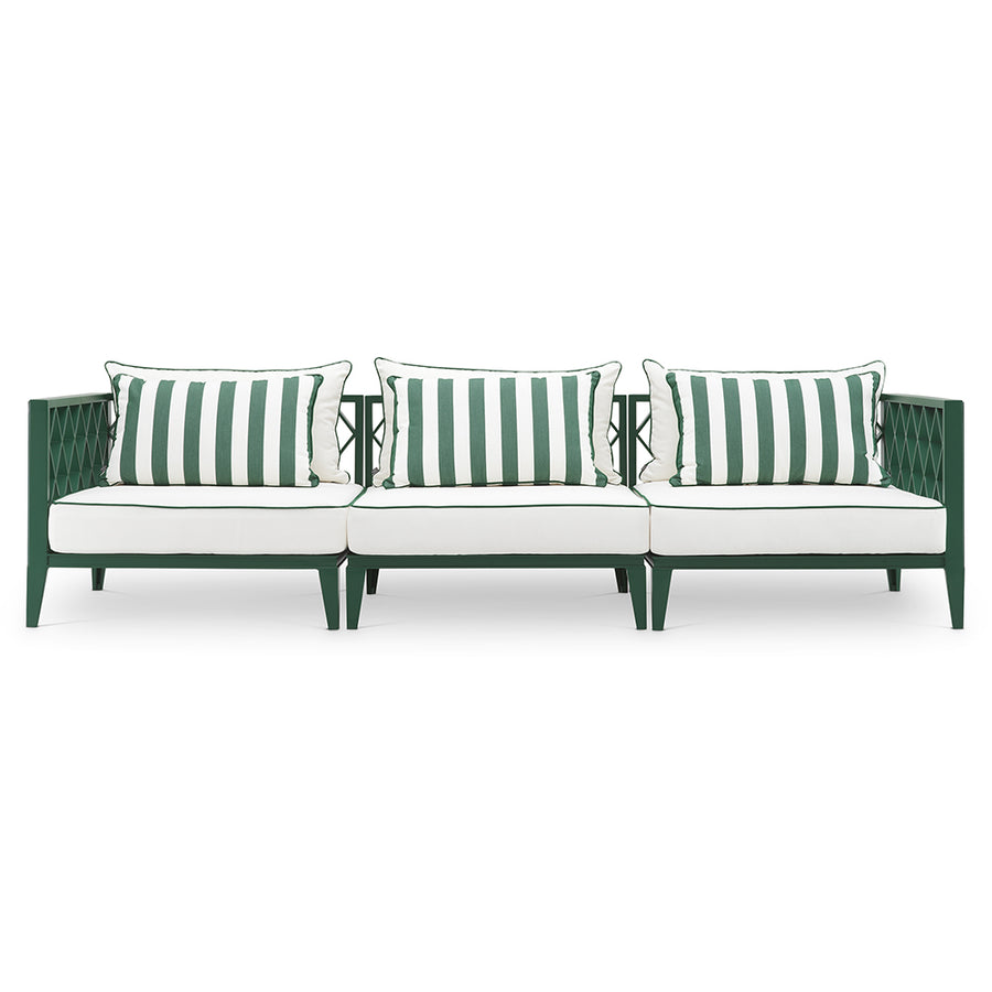 Ocean Club zöld kerti design kanapé 275 cm Sunbrella párnákkal elölnézetben