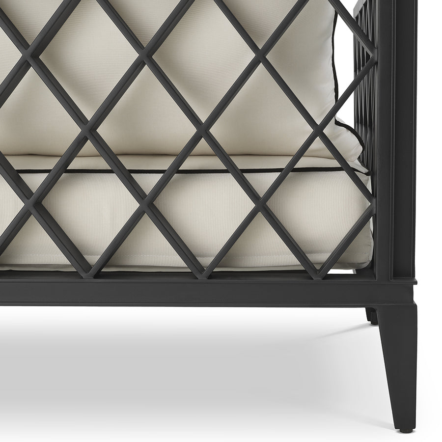 Ocean Club fekete kerti design kanapé geometrikus alumínium oldalpanelek részlet