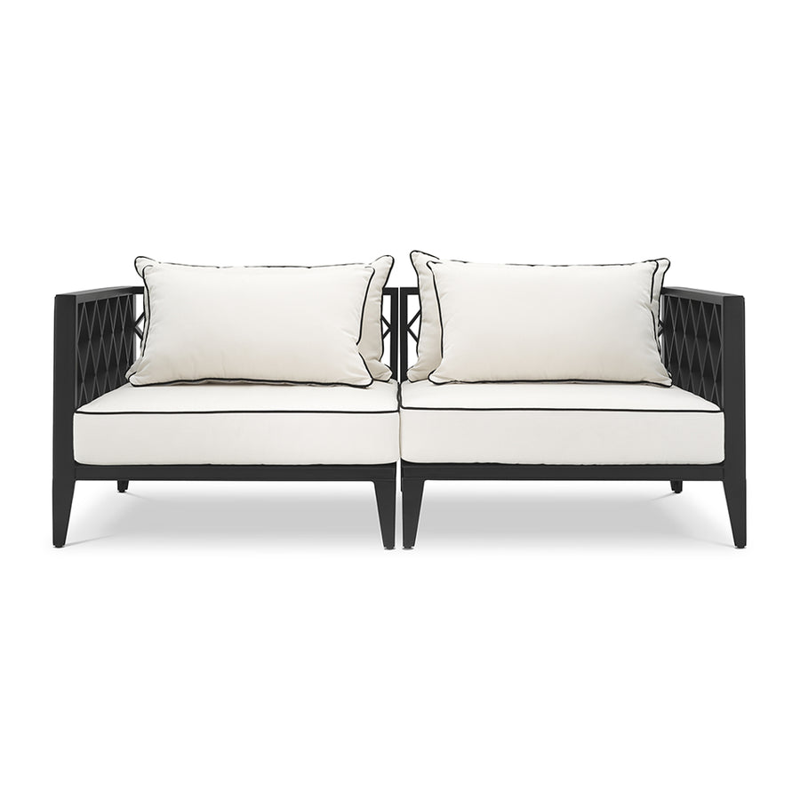 OCEAN CLUB fekete kerti design kanapé 186 cm elölnézetben Sunbrella párnákkal