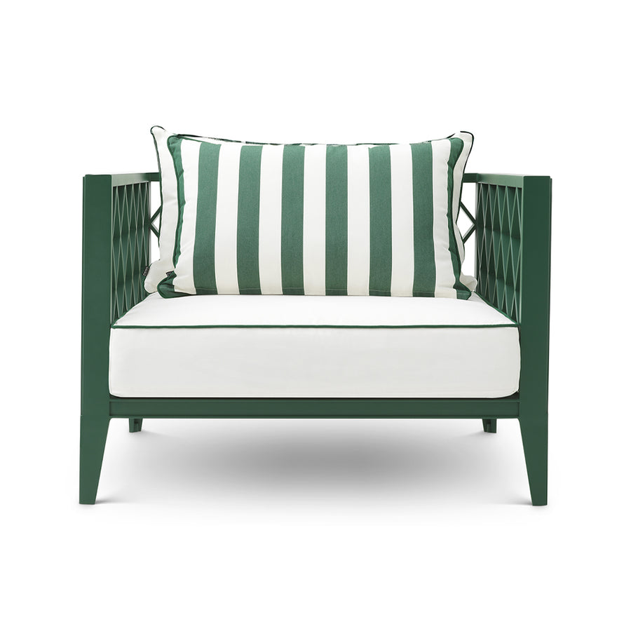 Ocean Club zöld kerti design fotel Sunbrella párnával elölnézet