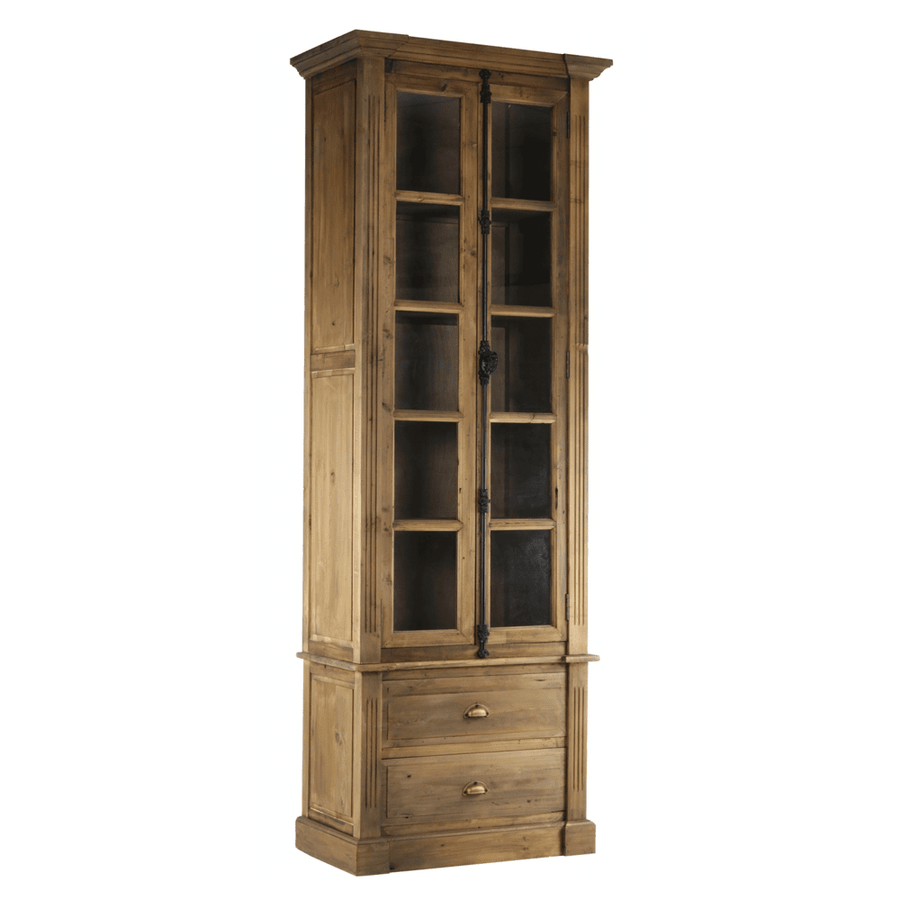 Teljes nézet az OLD FRENCH natúr fenyőfa vitrinszekrényről