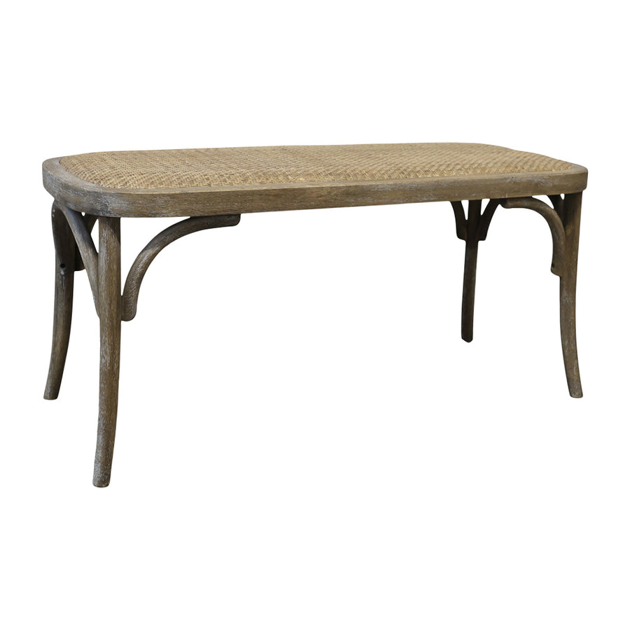 OLD FRENCH natúr színű kaucsukfa rattan pad fehér háttéren, klasszikus francia stílusú ívelt lábakkal