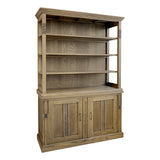 OLD FRENCH natúr nyárfa tálalószekrény, klasszikus stílusú, polcos felsőrésszel és alsó ajtós tárolóval