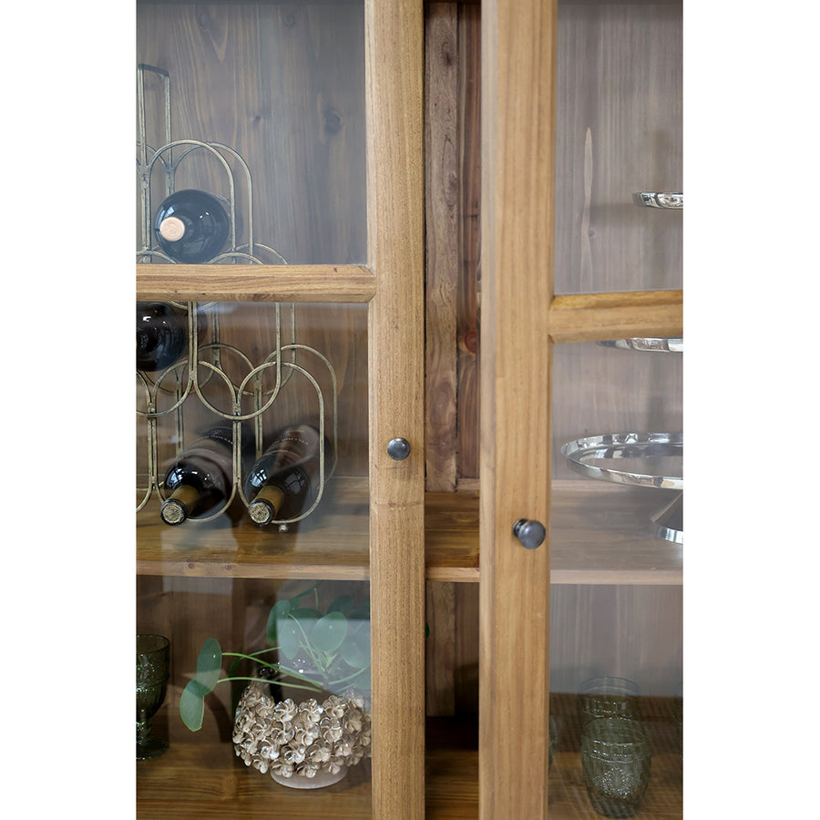 Old French vitrines szekrény ajtó- és polcrészlet, natúr fa felület