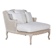 Old French fehérített tölgyfa bergére pihenőfotel pamut párnákkal