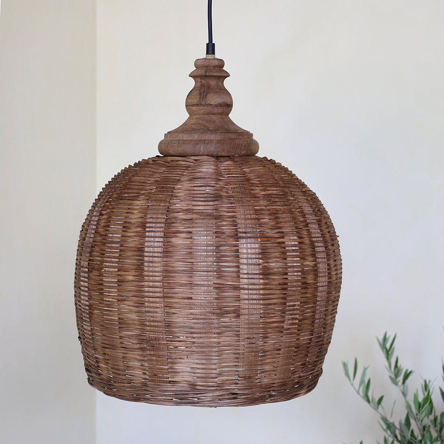 Kézzel készített OLD FRENCH rattan függőlámpa természetes barna árnyalatban E27 foglalattal