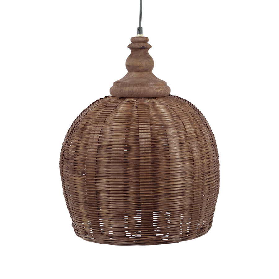 OLD FRENCH rattan függeszték lámpa Ø 34 cm natúr rattan búrával és mangófa felső díszítőelemmel