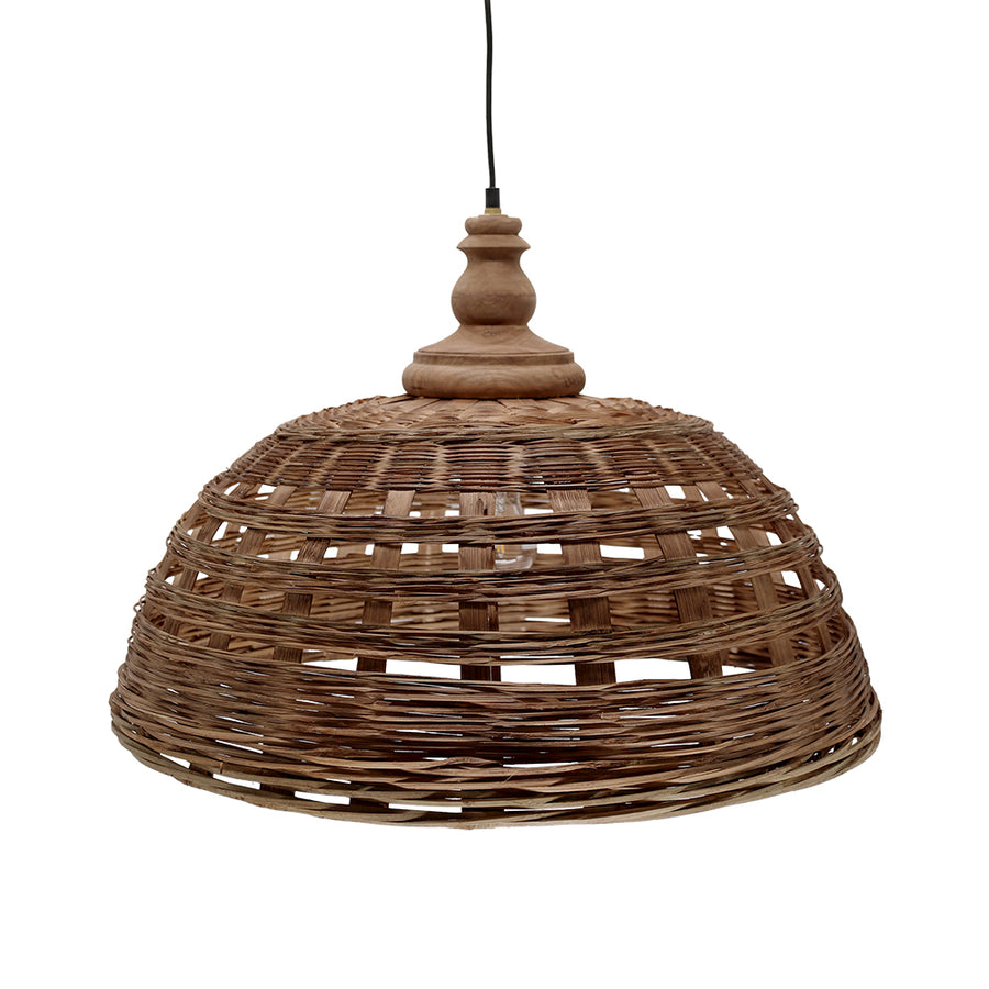 OLD FRENCH natúr rattan függeszték lámpa 62 cm átmérővel, kézzel font rattan búrával és mangófa felső résszel