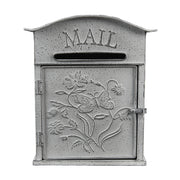 Antik szürke színű fém dekor postaláda pillangó mintával szemből – Old Post kollekció.