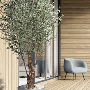 Élethű mű olajfa dús lombkoronával, 270 cm magas, beltéri dekorációhoz.