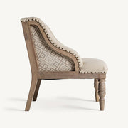 Bézs mangófa fotel oldalnézetből, mintás hátoldallal