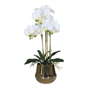 Fehér mű orchidea aranyszínű kerámia kaspóban, 64 cm magas dekoráció