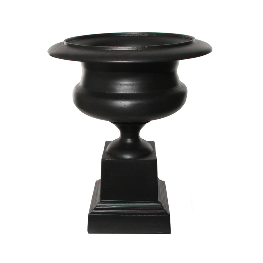 Fémből készült,, fekete színű óriás kaspó-váza.