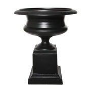 Fémből készült,, fekete színű óriás kaspó-váza.