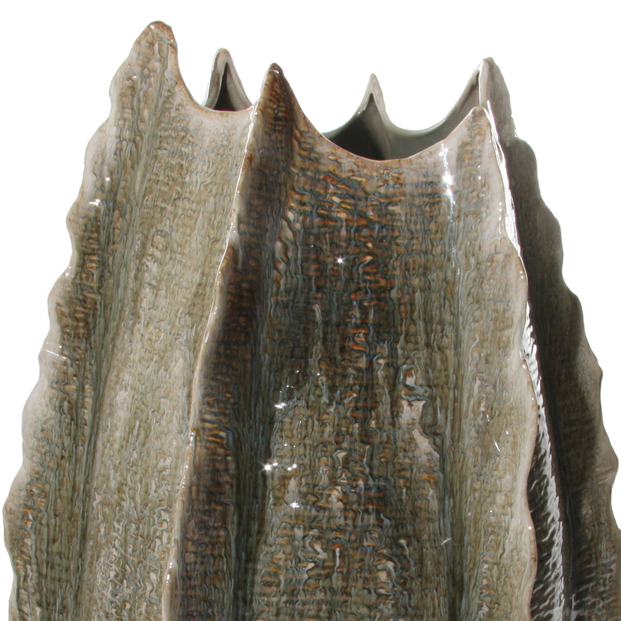 Modern, kortárs stílusú, barnászöld színárnyalatú, mázas kerámia váza..