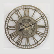 Fémből készült, antikolt felületű, bronzszínű óriás falióra..