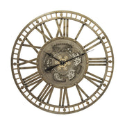 Fémből készült, antikolt felületű, bronzszínű óriás falióra..