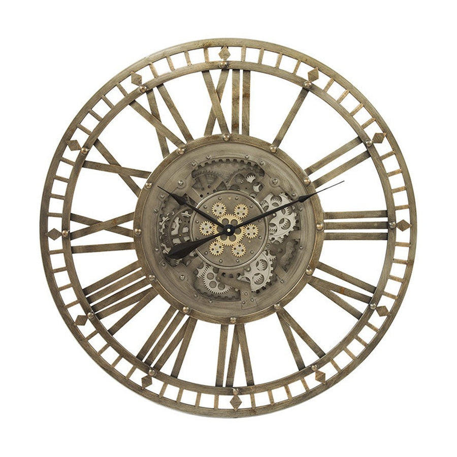 Fémből készült, antikolt felületű, bronzszínű óriás falióra..