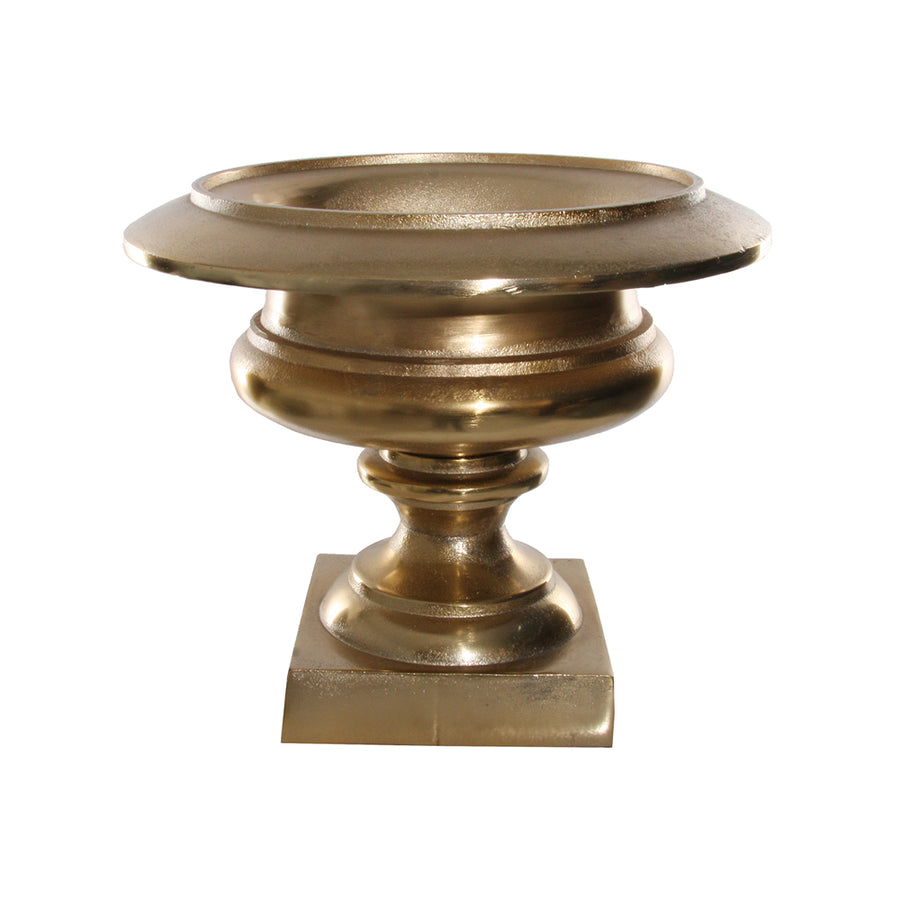 Öntöttvasból készült, kültérre is alkalmas, aranyszínű kaspó-váza.