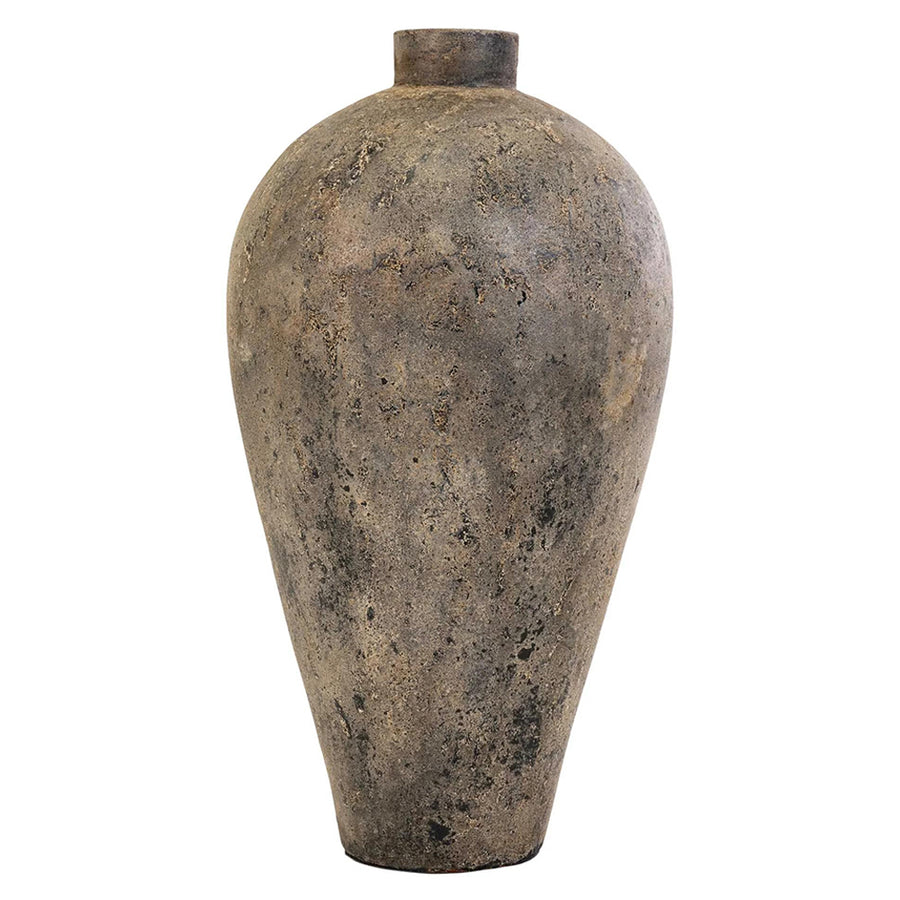 Antikolt felületű, mediterrán stílusú égetett terrakotta padlóváza.