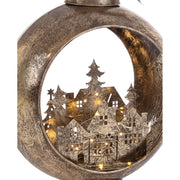 Karácsonyi lámpás formájú, fém dioráma dekoráció.
