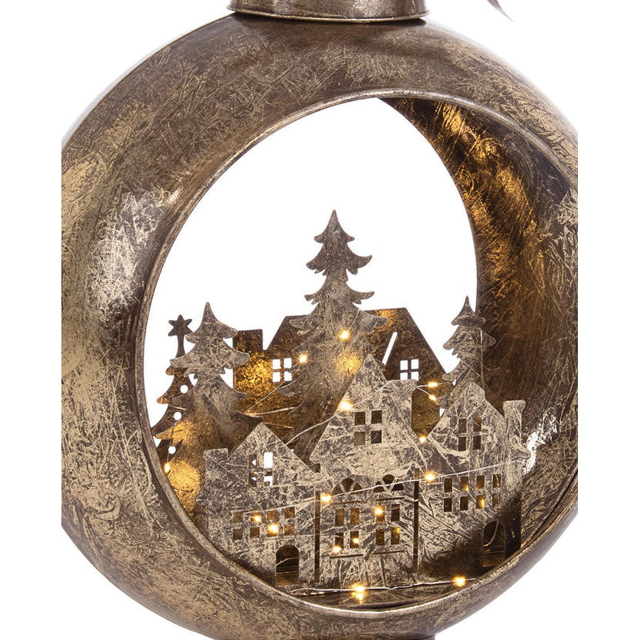 Karácsonyi lámpás formájú, fém dioráma dekoráció.