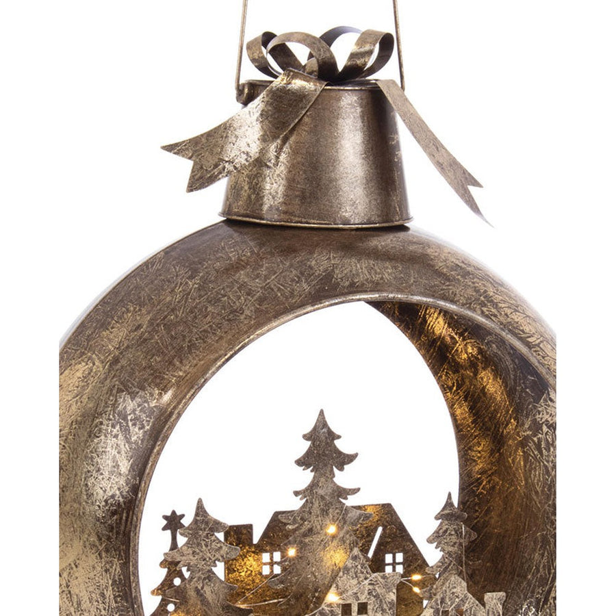 Karácsonyi lámpás formájú, fém dioráma dekoráció.