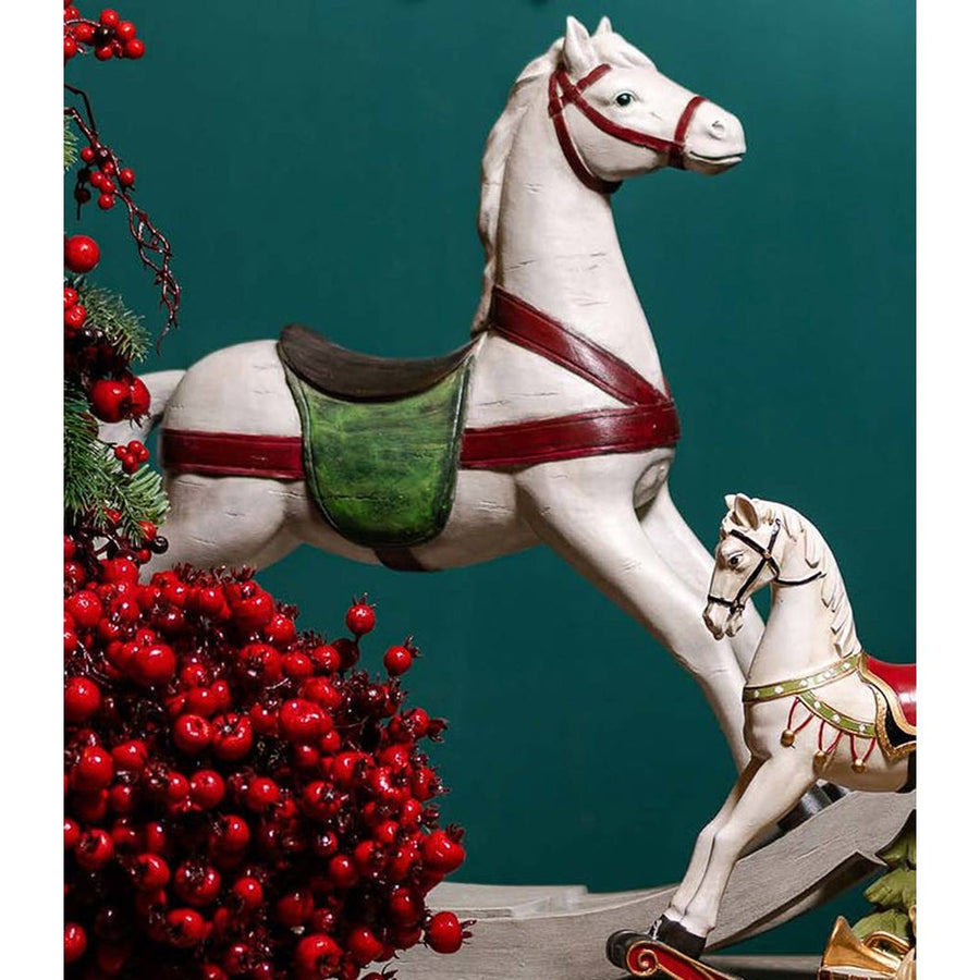 Vintage stílusú, nagyméretű, 57 cm hosszú, békebeli karácsonyi dekorációs hintaló