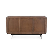 Mangófából készült, 3 ajtós, barna színű desing tálalószekrény.