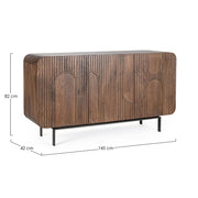 Mangófából készült, 3 ajtós, barna színű desing tálalószekrény.