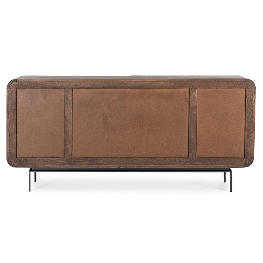 Mangófából készült, 4 ajtós, barna színű desing tálalószekrény.