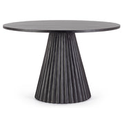 Mangófából készült, fekete színű, kerek formájú dizájn étkezőasztal.