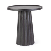 Mangófából készült, fekete színű, kerek formájú dizájn kisasztalasztal.