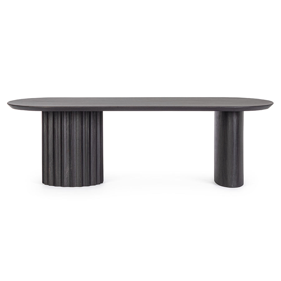 Mangófából készült, fekete színű, formatervezett dizájn dohányzóasztal.