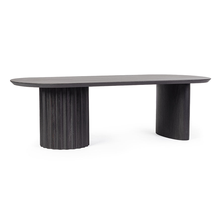 Mangófából készült, fekete színű, formatervezett dizájn dohányzóasztal.