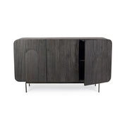 Mangófából készült, 3 ajtós, fekete színű desing tálalószekrény.