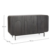 Mangófából készült, 3 ajtós, fekete színű desing tálalószekrény.