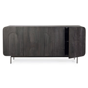 Mangófából készült, 4 ajtós, fekete színű desing tálalószekrény.