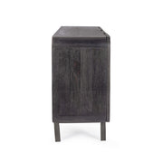 Mangófából készült, 4 ajtós, fekete színű desing tálalószekrény.