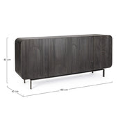 Mangófából készült, 4 ajtós, fekete színű desing tálalószekrény.