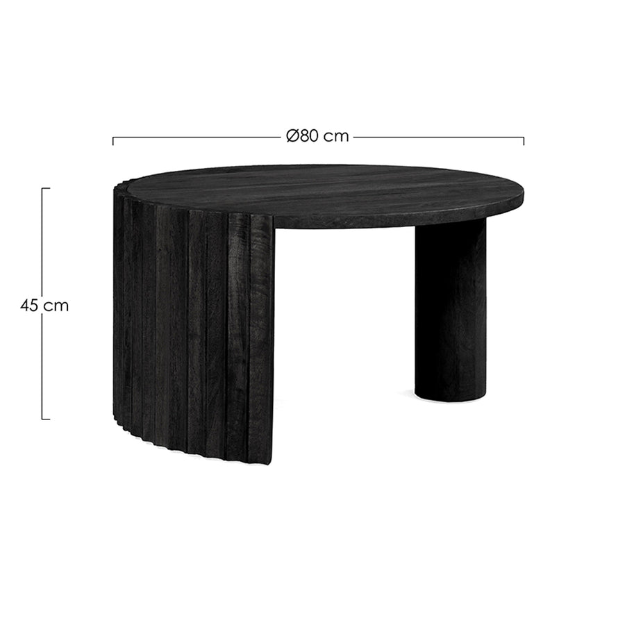 Mangófából készült, fekete színű, formatervezett dizájn dohányzóasztal