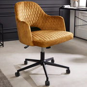 Mustársárga színű bársonnyal kárpitozott, design irodaszék.