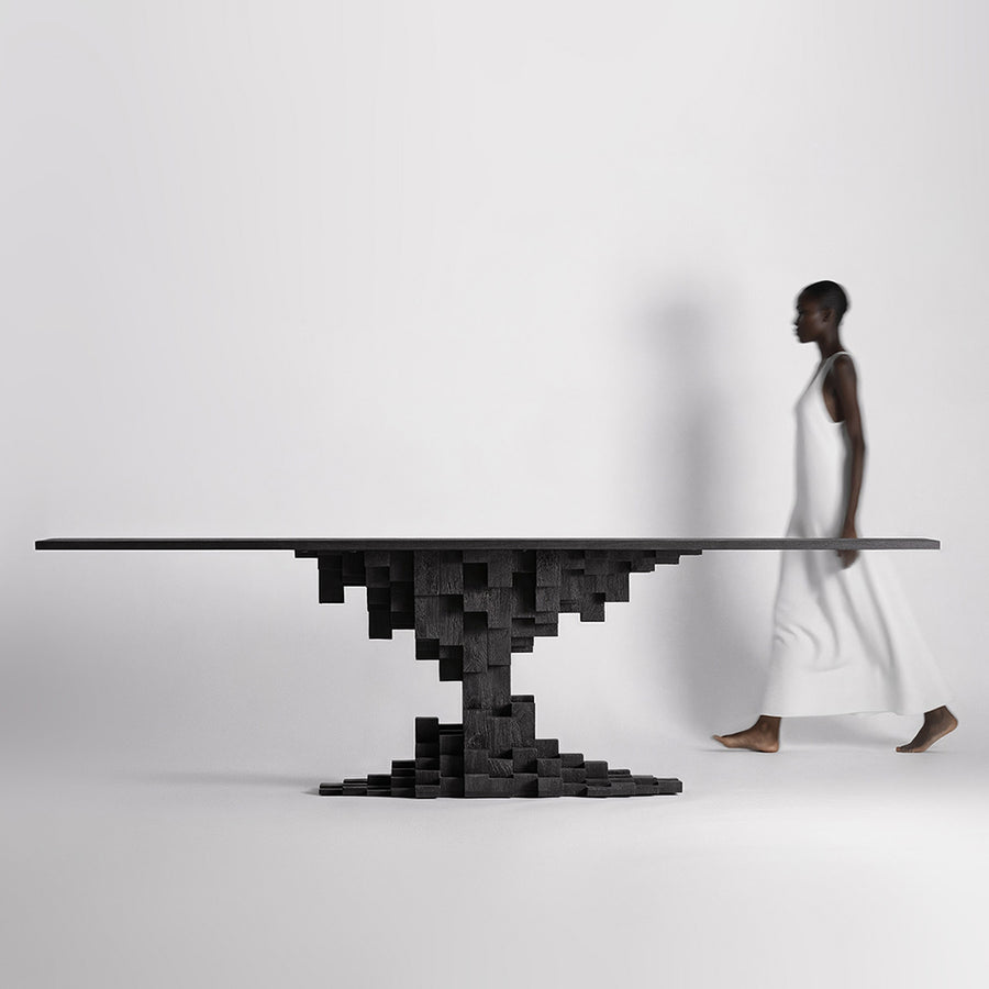 monumentális fekete mangófa étkezőasztal 290 cm modern enteriőrben