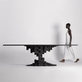 monumentális fekete mangófa étkezőasztal 290 cm modern enteriőrben