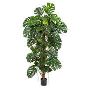 Philodendron zöld mű filodendron 190 cm magas, fekete kaspóban, élethű levelekkel.