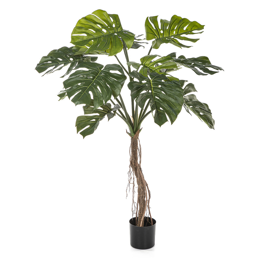 130 cm magas, élethű mű filodendron fekete cserépben.