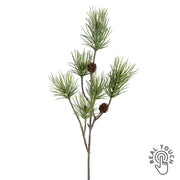 Tobozokkal díszített zöld színű, mű feketefenyő ág .