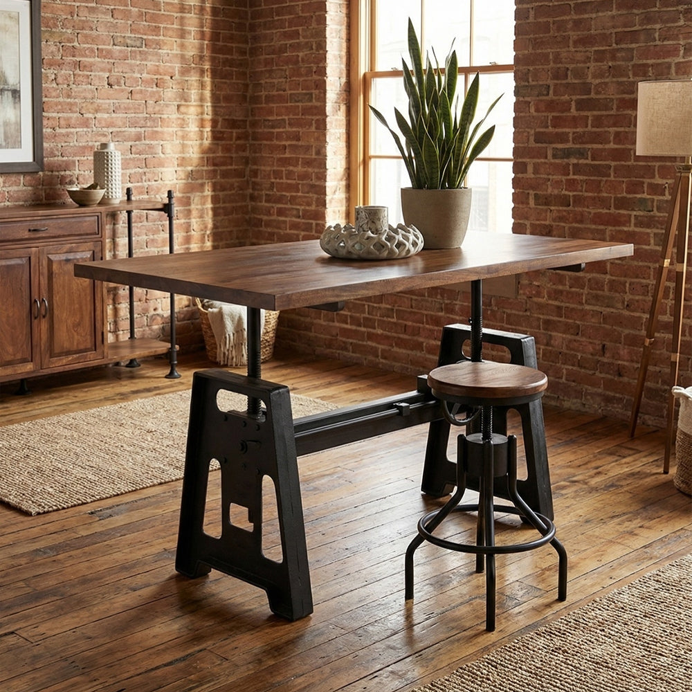 PIPA mangófa étkezőasztal loft stílusú enteriőrben, állítható magasságú ipari kivitel